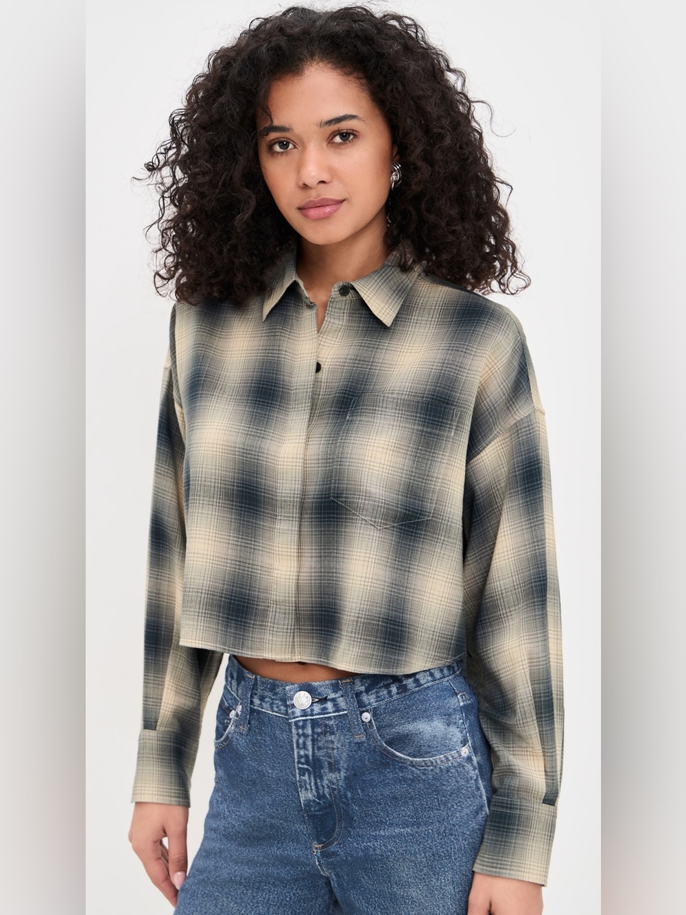 NWT Rag & Bone- Marin Cropped Plaid Shirt. XS Navy plaid
